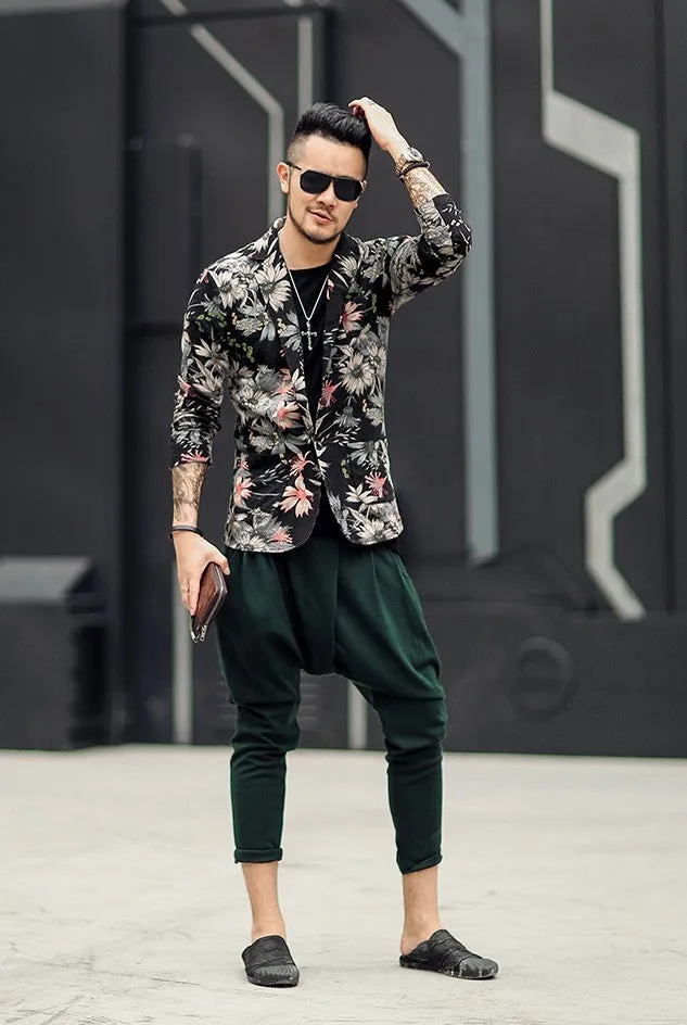 Men's Spring/Summer Stretch Slim Blazer With Floral Pattern