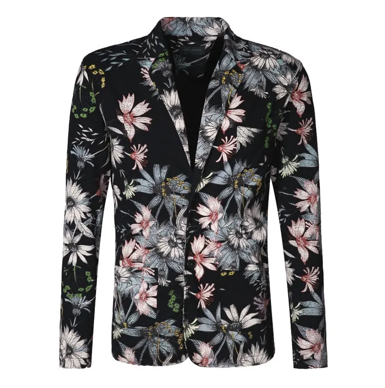 Men's Spring/Summer Stretch Slim Blazer With Floral Pattern