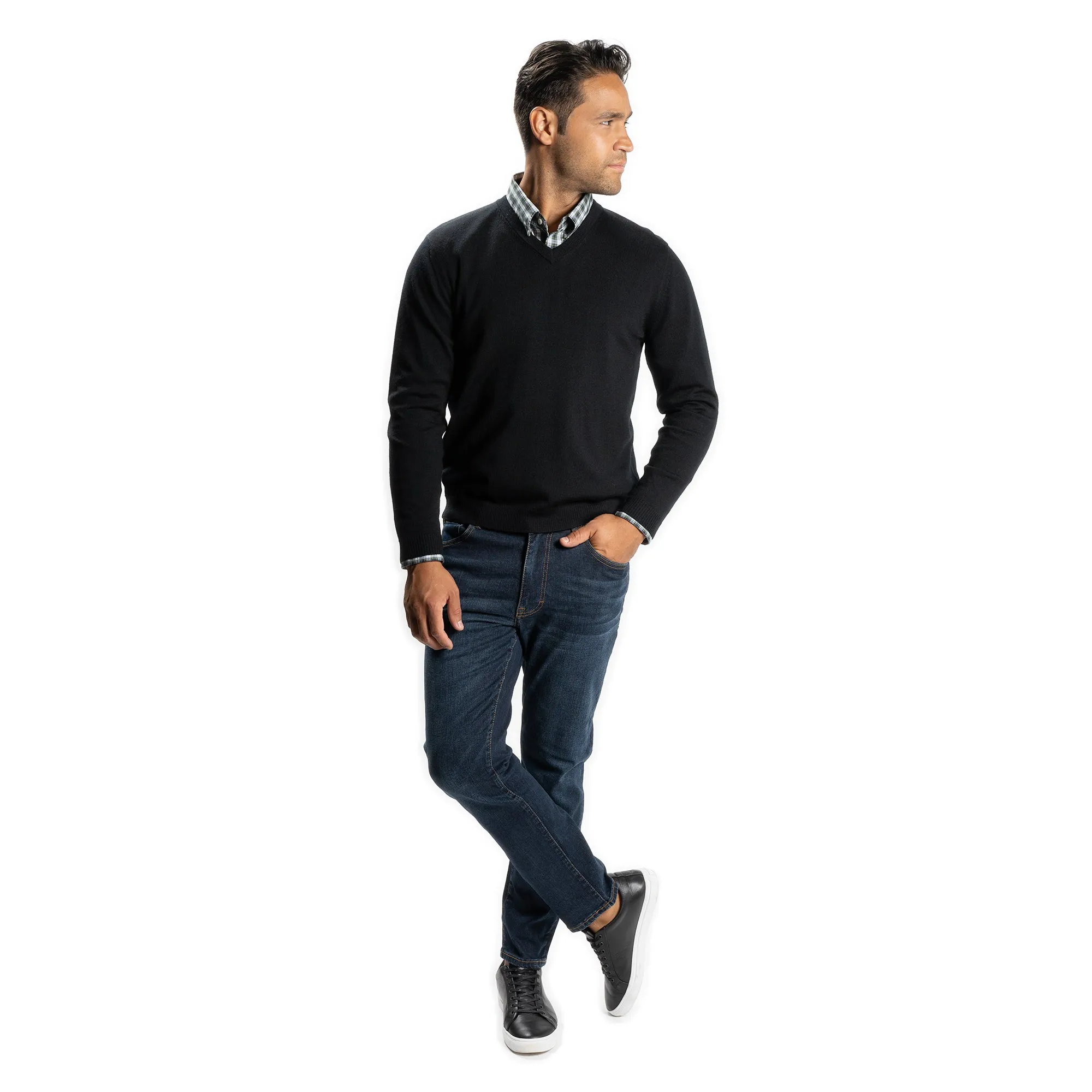 Merino Wool Sweaters V Neck - Black