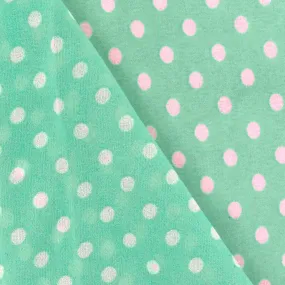 Mint Teal-White Polka Dot Printed Poly Chiffon Woven Fabric