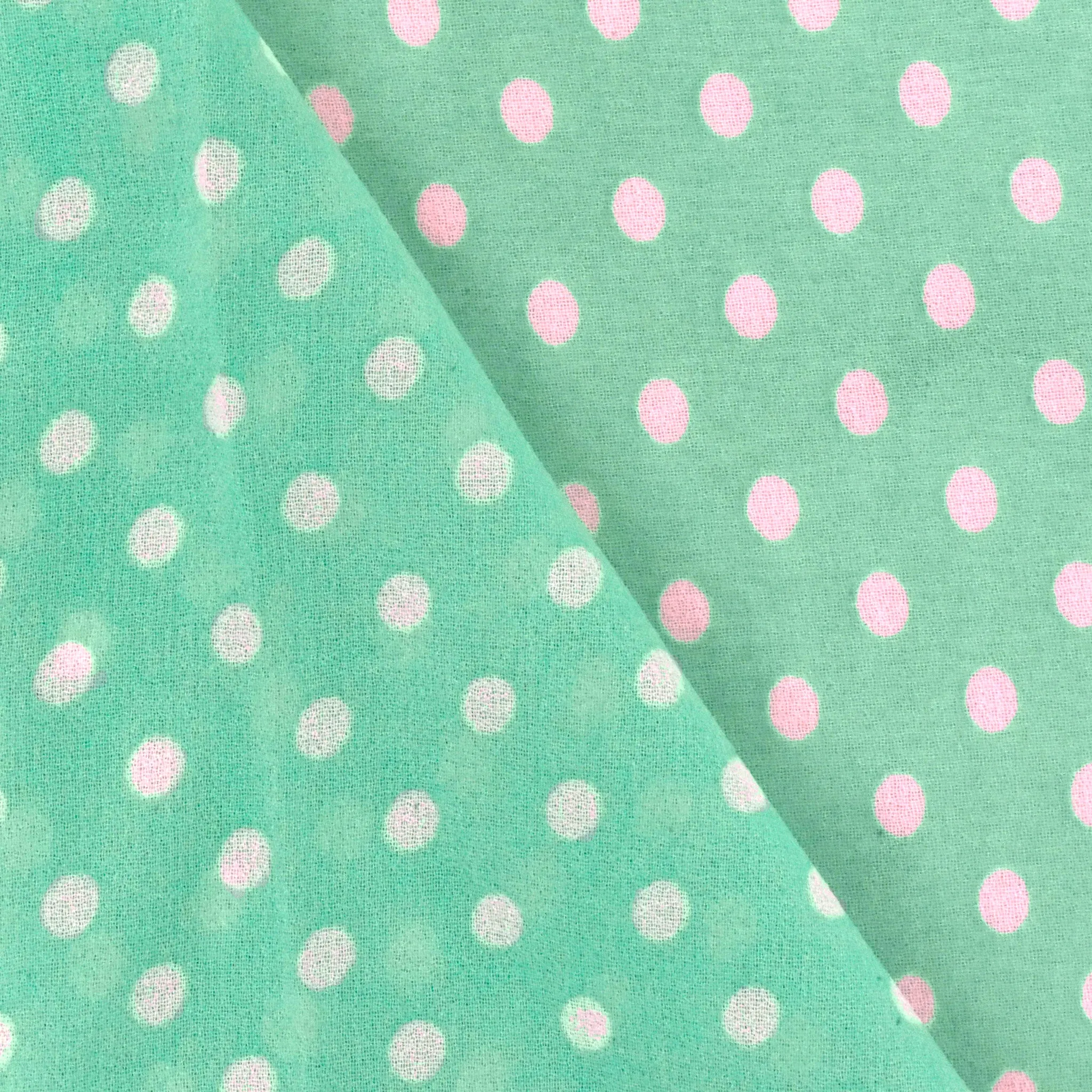 Mint Teal-White Polka Dot Printed Poly Chiffon Woven Fabric