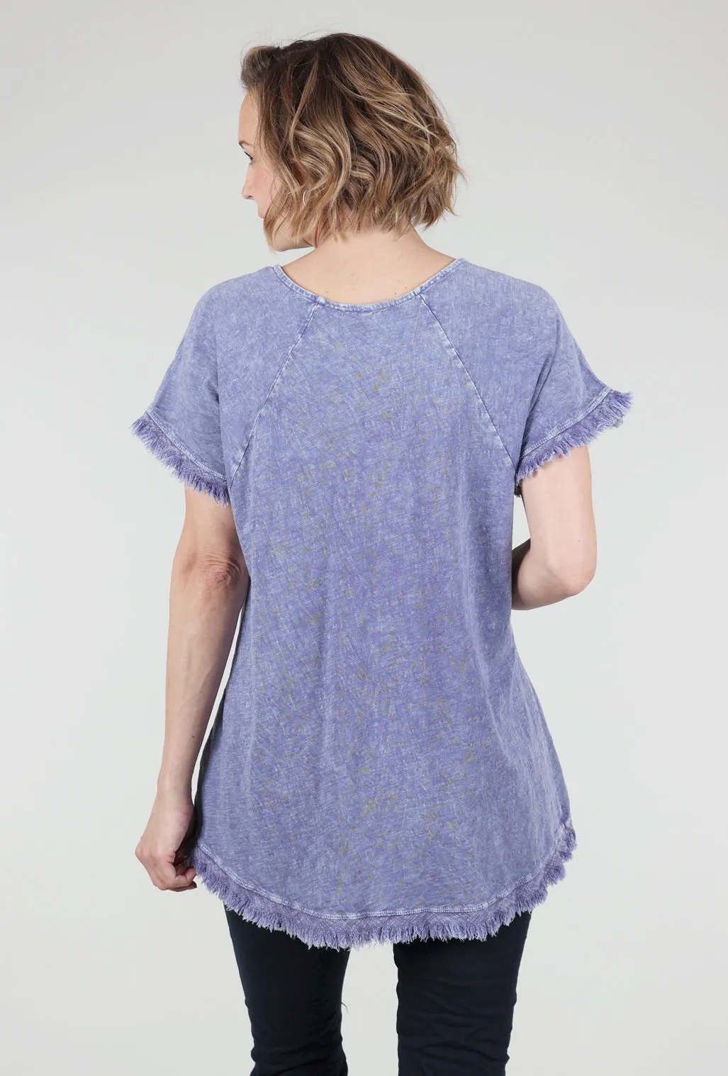 Mirage Mineral-Wash Fringe Top, Violet