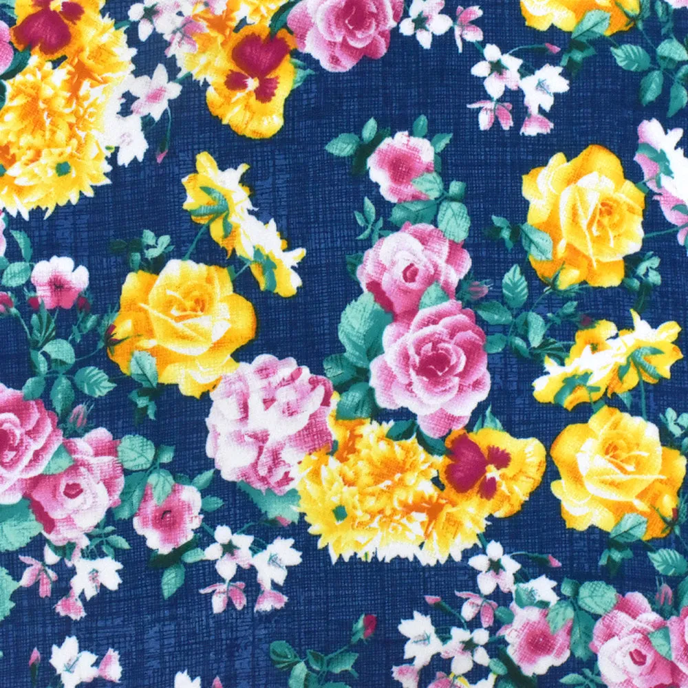 Nile Blue-Yellow-Multi Floral Printed Polyester Georgette Woven Fabric