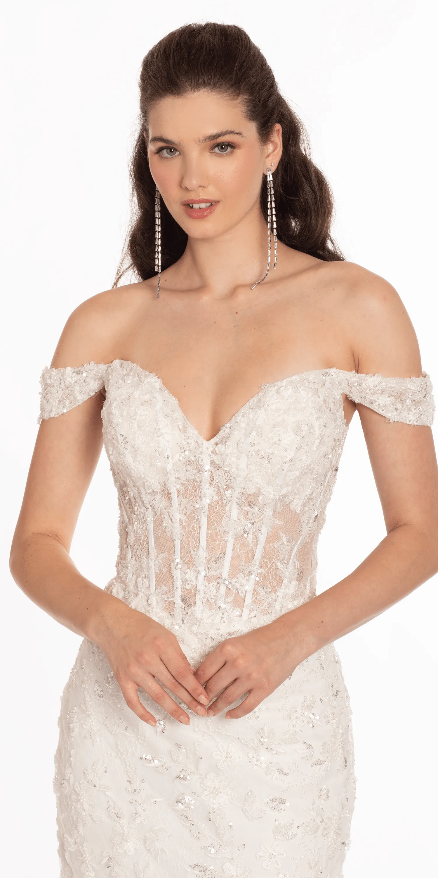 Off the Shoulder Lace Applique Corset Mermaid Dress