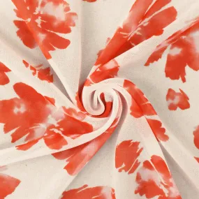 Orange-Light Ivory Watercolor Floral Printed Poly Chiffon Woven Fabric