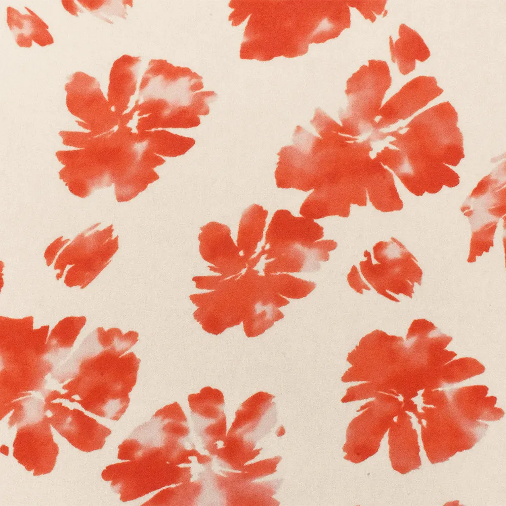 Orange-Light Ivory Watercolor Floral Printed Poly Chiffon Woven Fabric