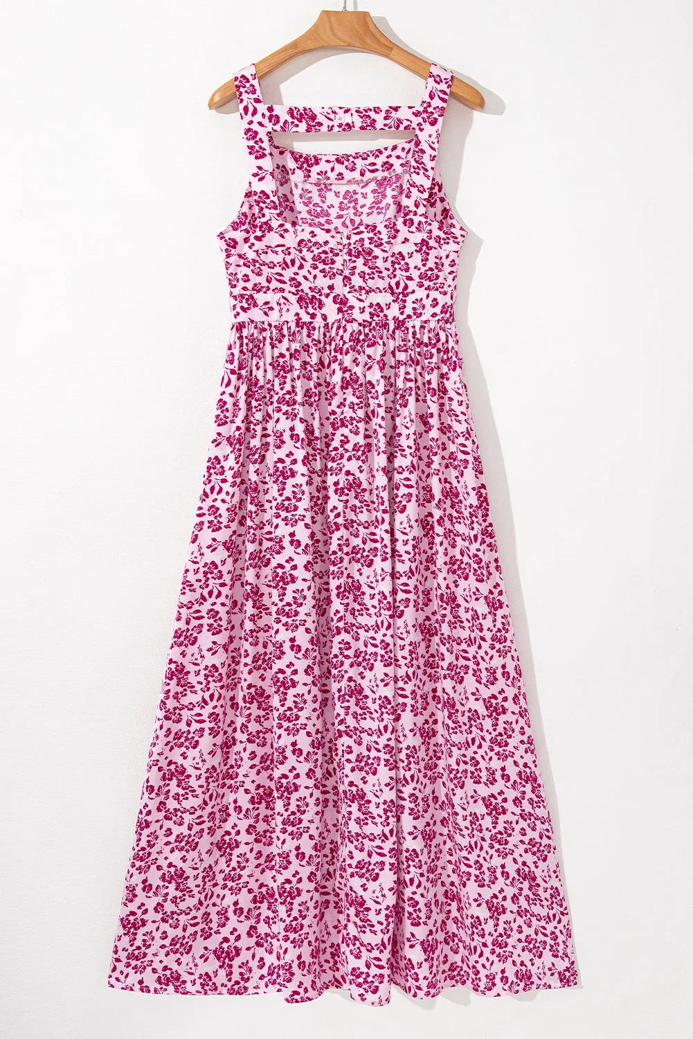 Pink Floral Cutout Back Empire Waist Sleeveless Maxi Dress