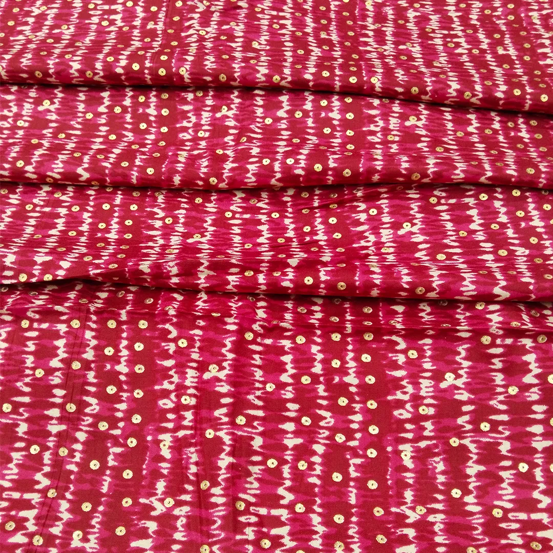 Pink Polka Dot Printed Rayon Fabric