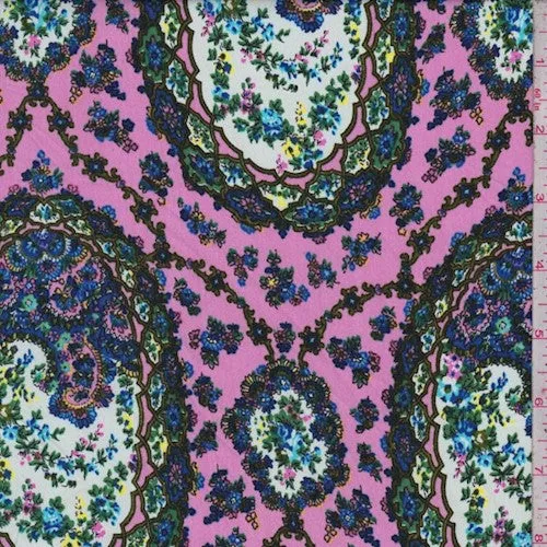 Pink/Multi Pendant Trellis Printed Crepe Faille Fabric