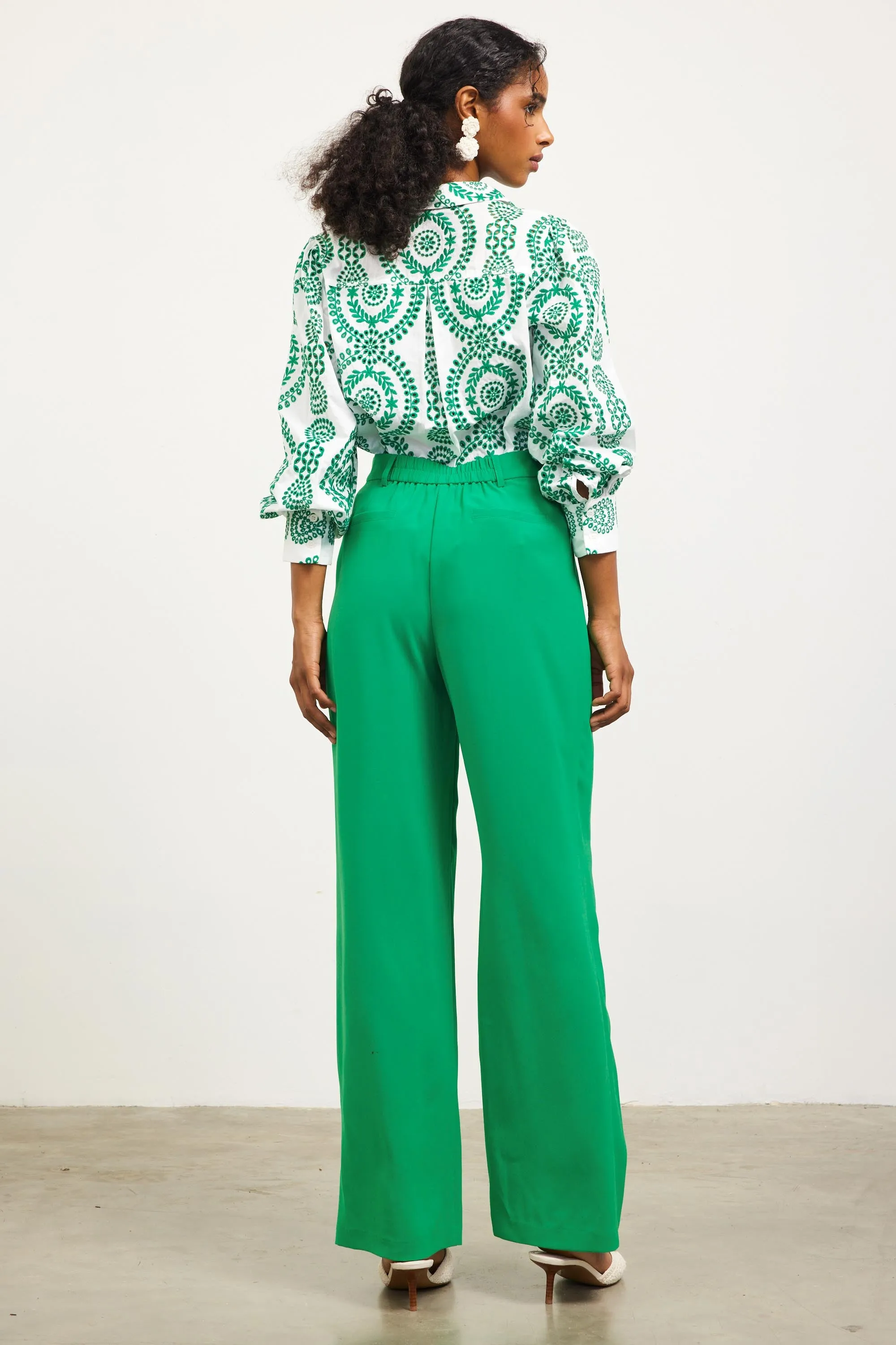 Pintuck Wide Leg Trousers