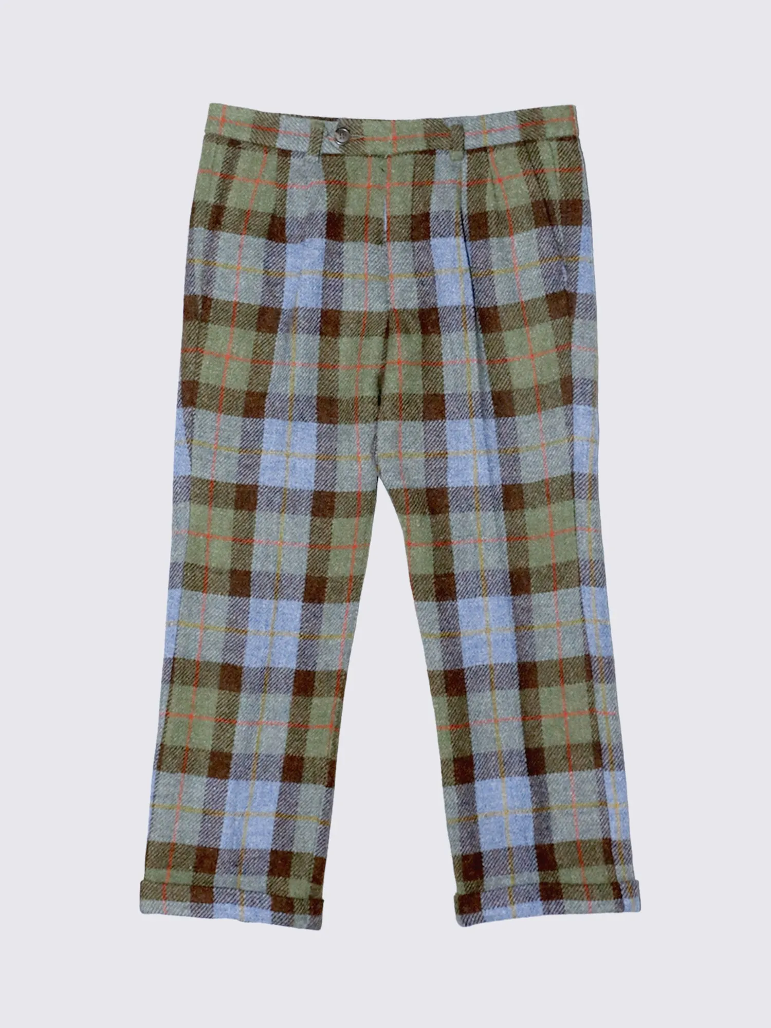 PLEATED TROUSER LICHEN CHECK