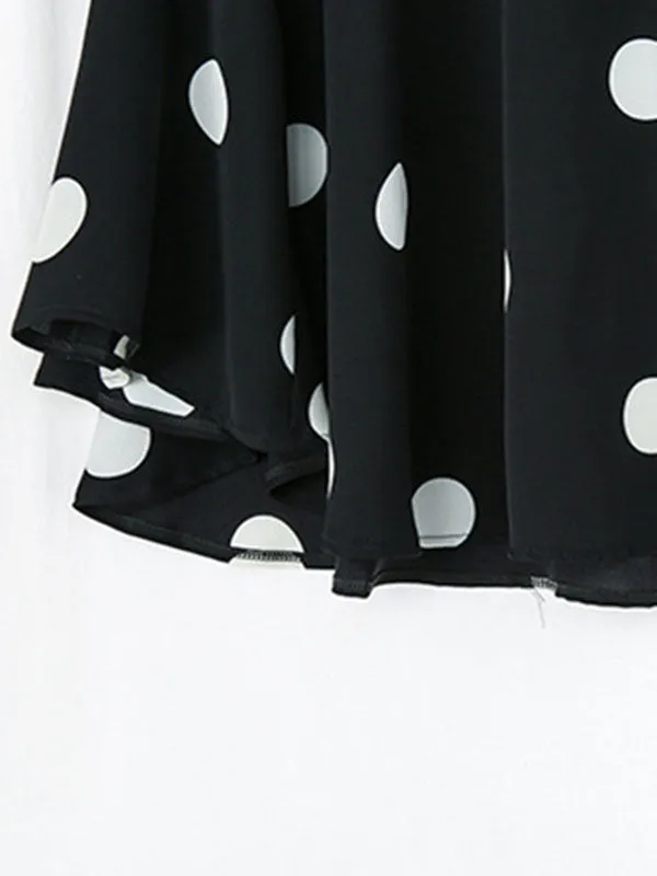 Polka-Dot Batwing Sleeves High-Low Lapel Blouses&Shirts Tops