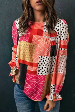 Polka Dot Geometric Patchwork Blouse