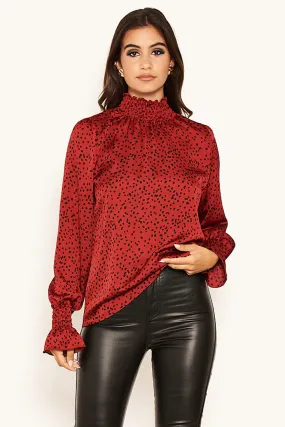 Red Polka Dot High Neck Top