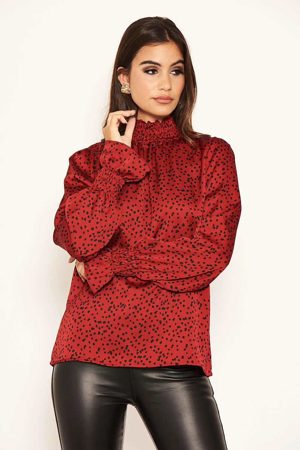 Red Polka Dot High Neck Top