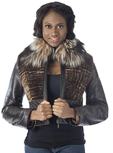 REED Women's Genuine Fox Fur Trim Leather Jackets