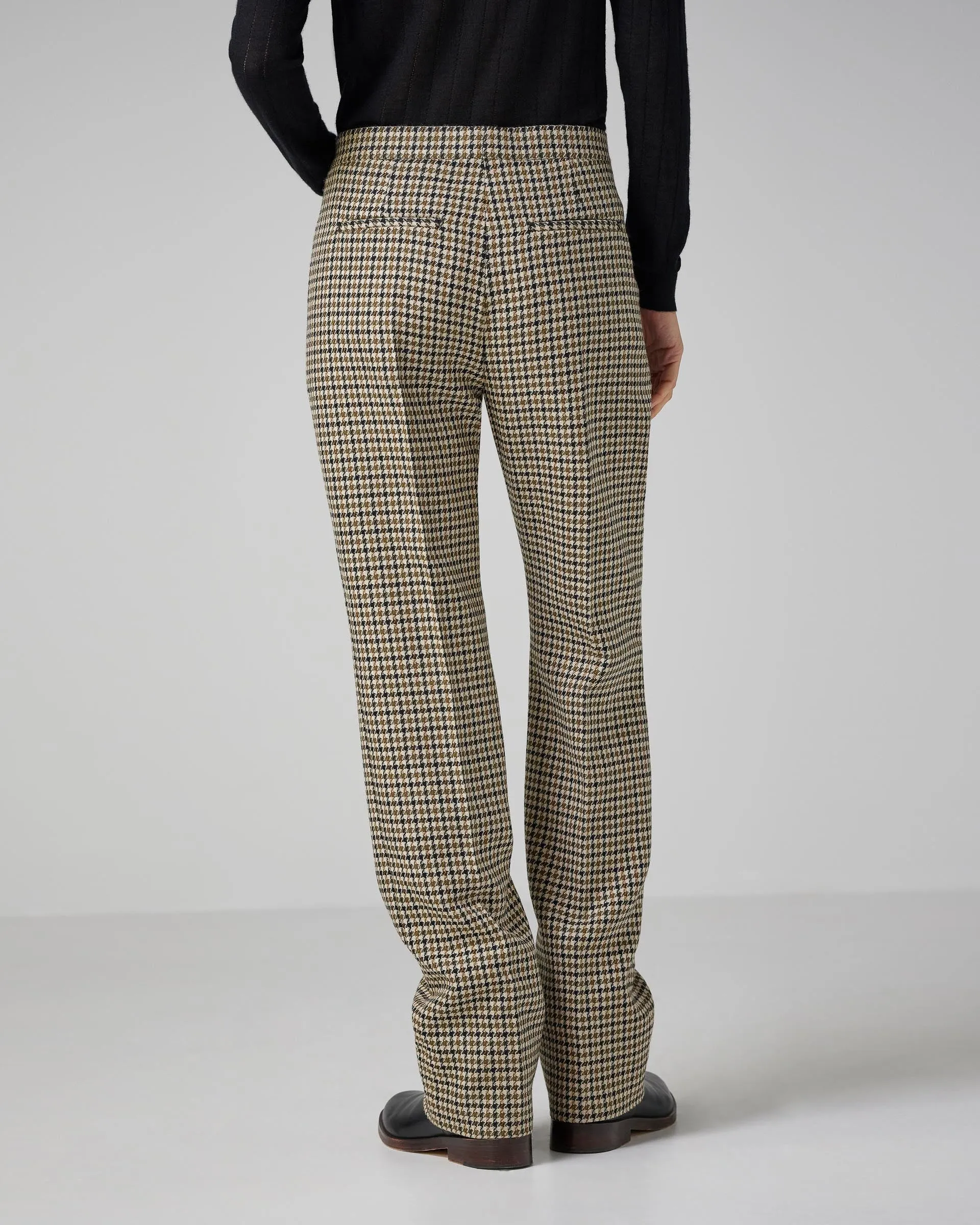 Riley Trousers in Wool, Brown Houndstooth