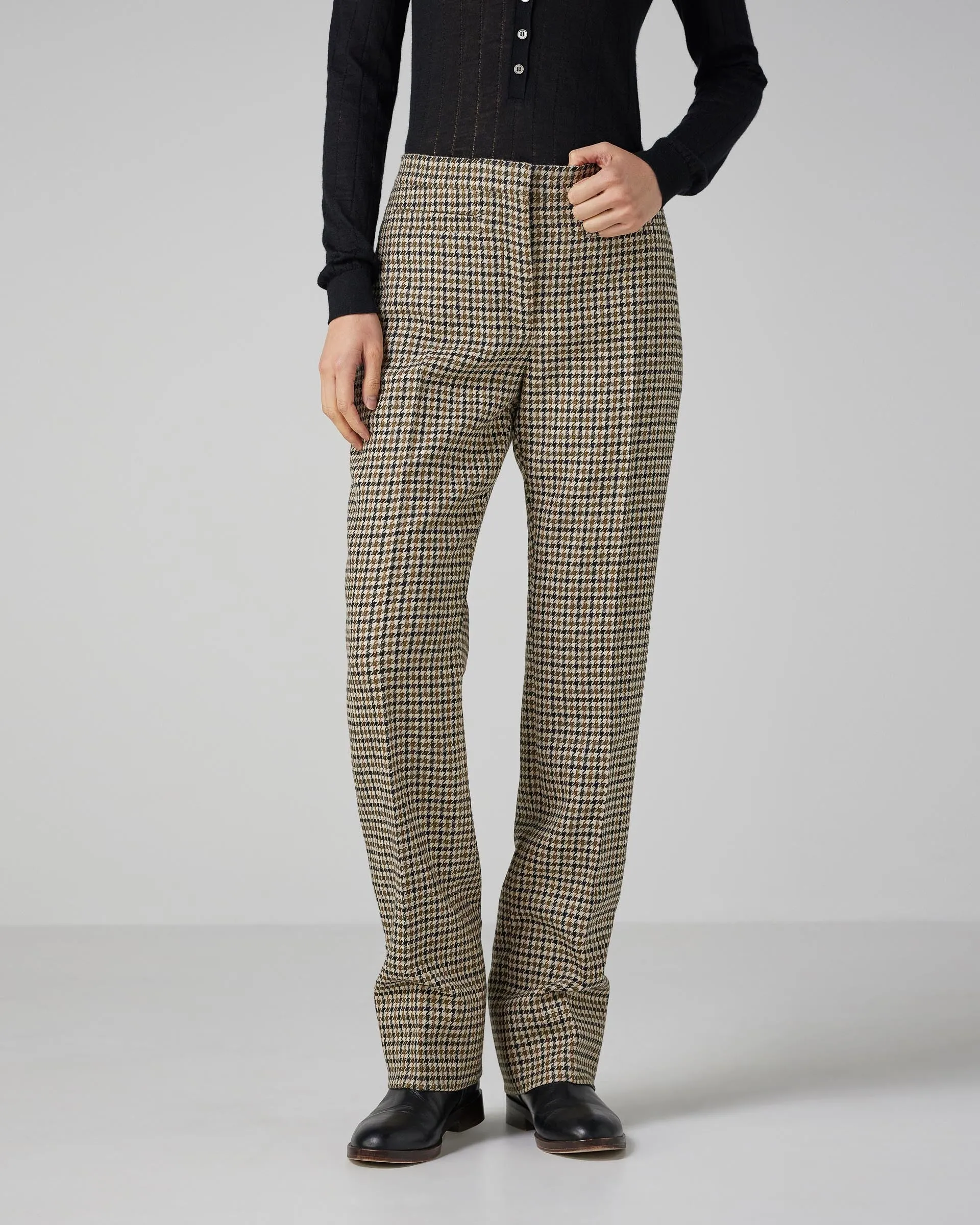 Riley Trousers in Wool, Brown Houndstooth