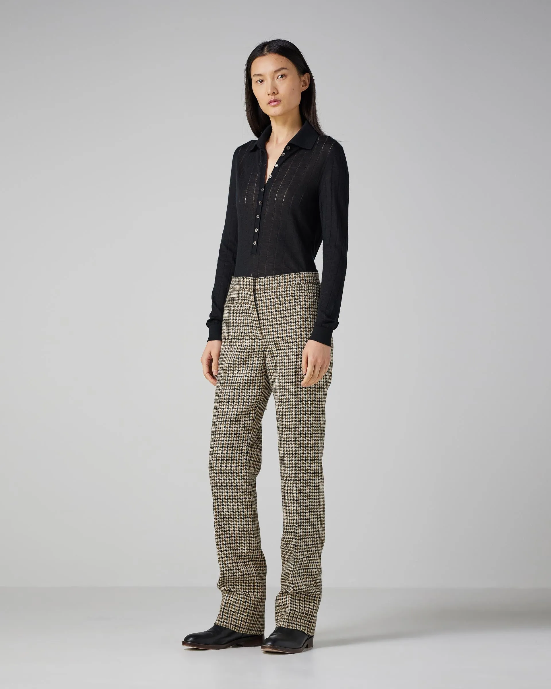 Riley Trousers in Wool, Brown Houndstooth