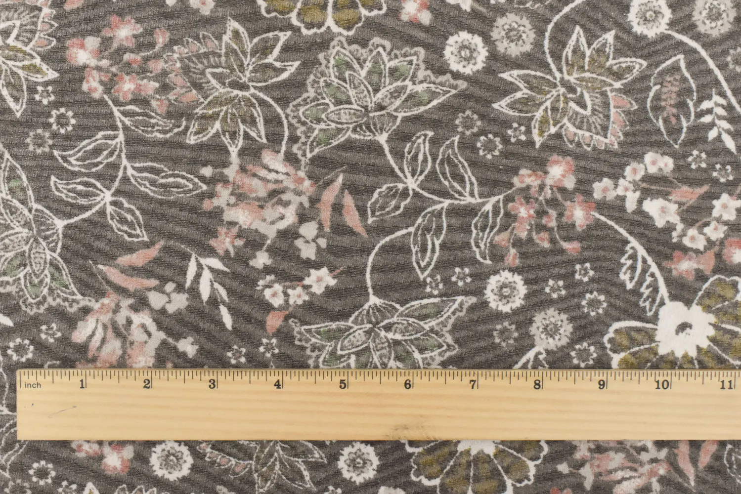 Rock Gray-Beige-Multi Floral Printed Stretch Jacquard Knit Fabric