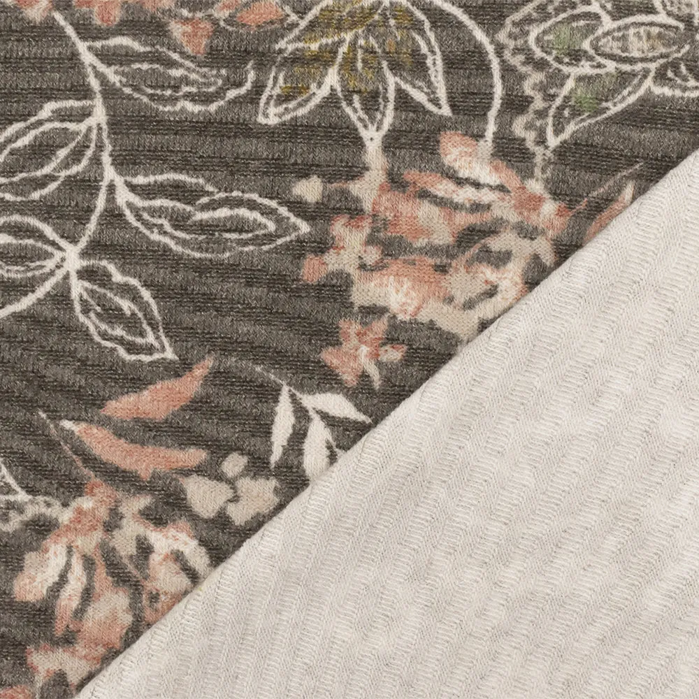 Rock Gray-Beige-Multi Floral Printed Stretch Jacquard Knit Fabric