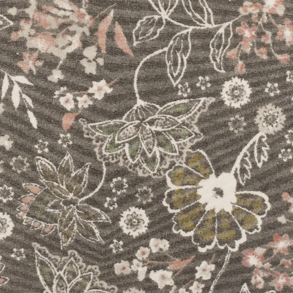 Rock Gray-Beige-Multi Floral Printed Stretch Jacquard Knit Fabric