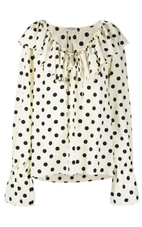 Ruffle-collar Polka-dot Print Silk Blouse