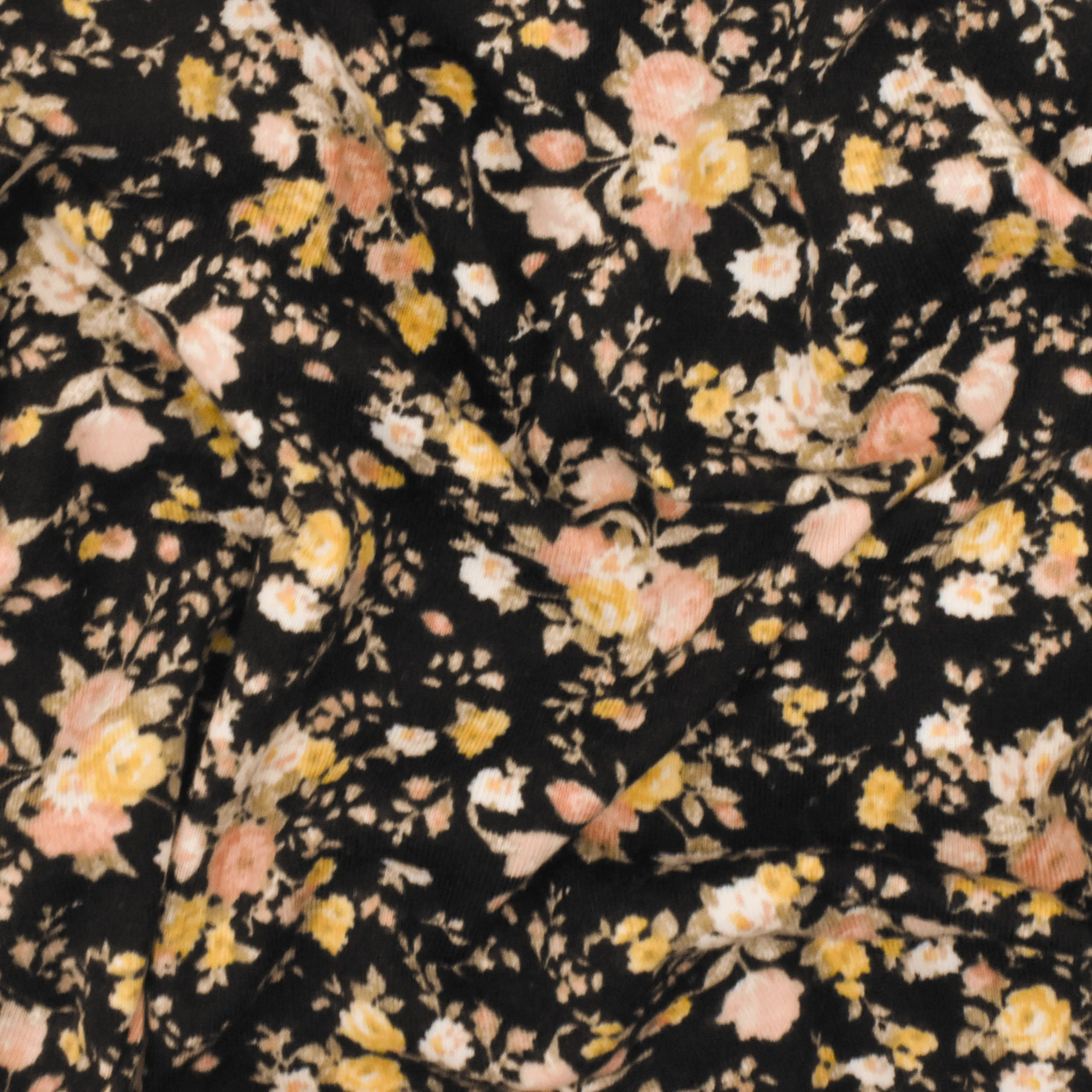 Simple Black-Beige-Multi Floral Printed Stretch Polyester Jersey Knit Fabric