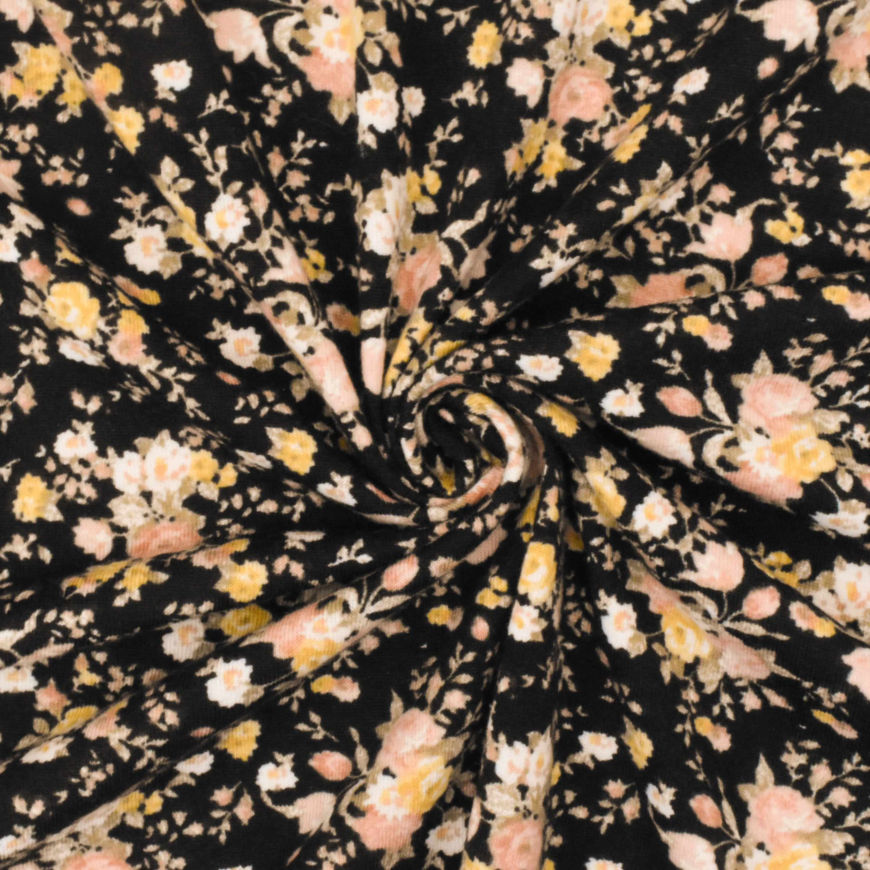 Simple Black-Beige-Multi Floral Printed Stretch Polyester Jersey Knit Fabric