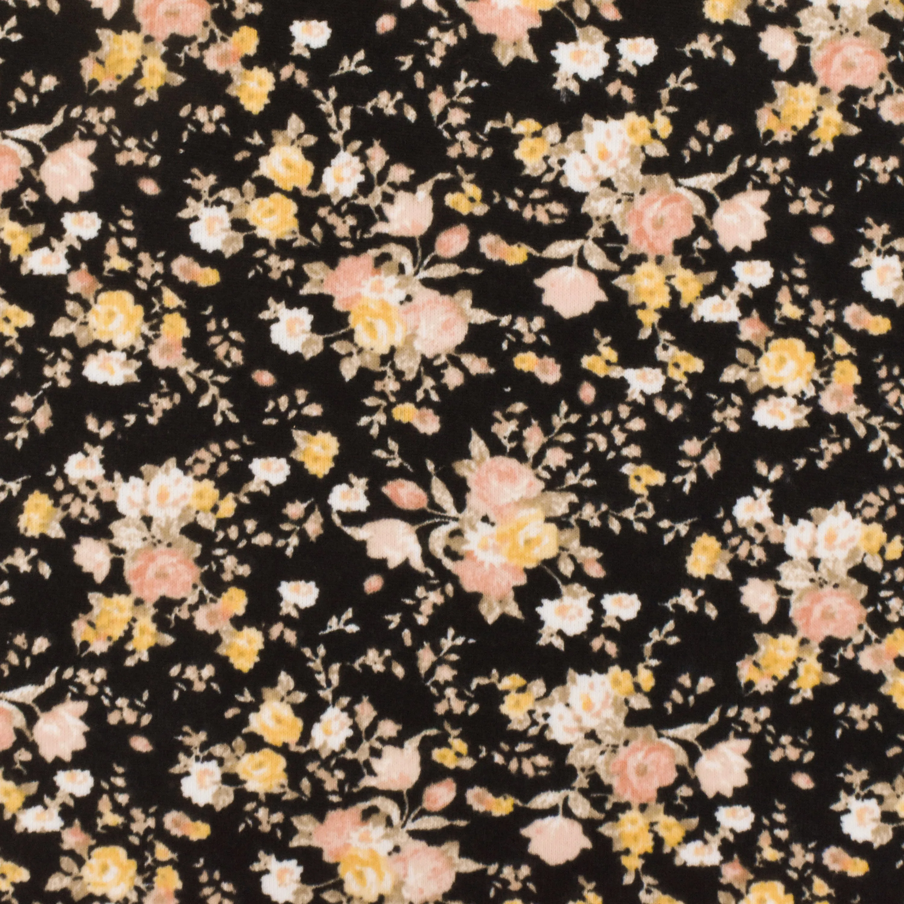 Simple Black-Beige-Multi Floral Printed Stretch Polyester Jersey Knit Fabric