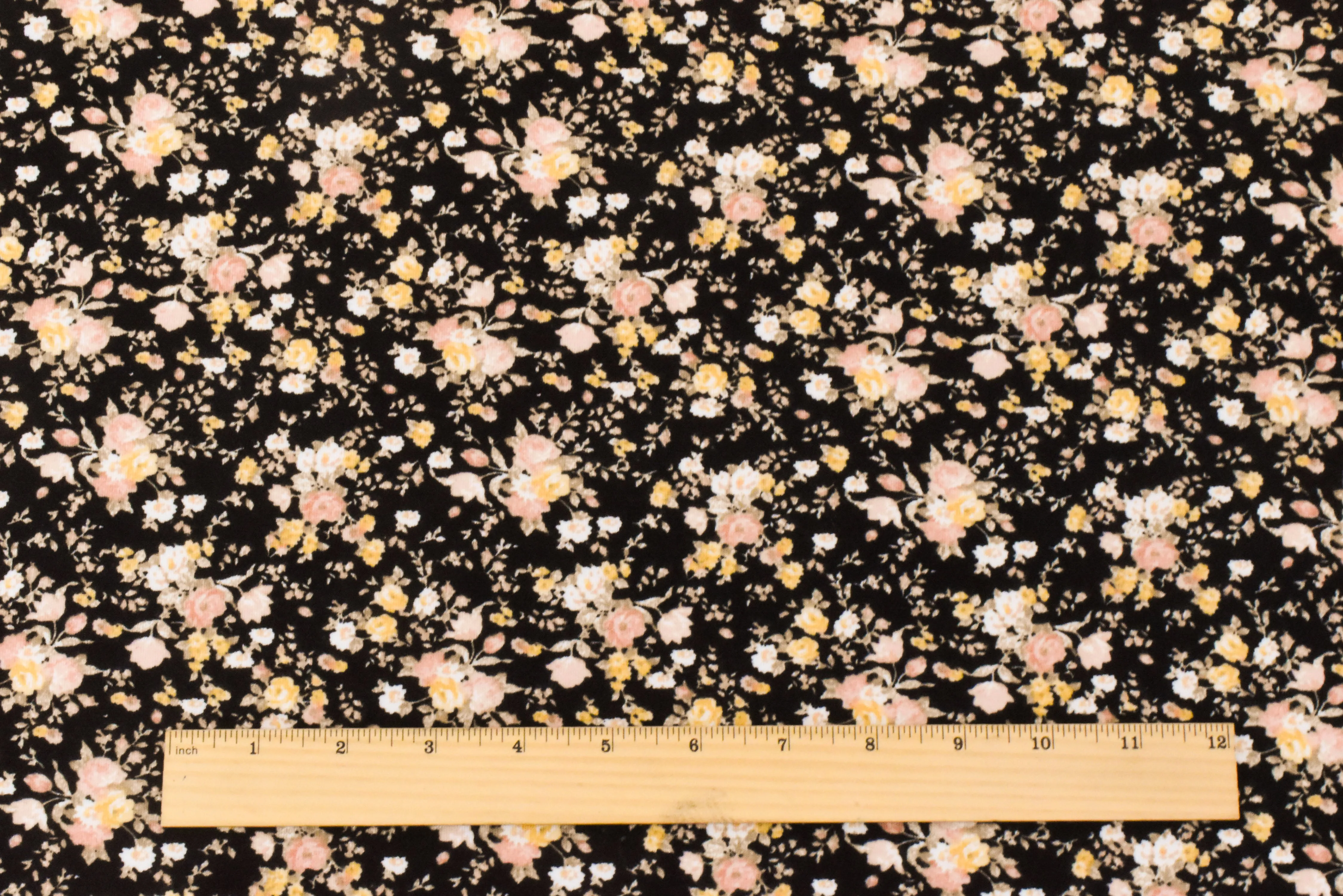 Simple Black-Beige-Multi Floral Printed Stretch Polyester Jersey Knit Fabric