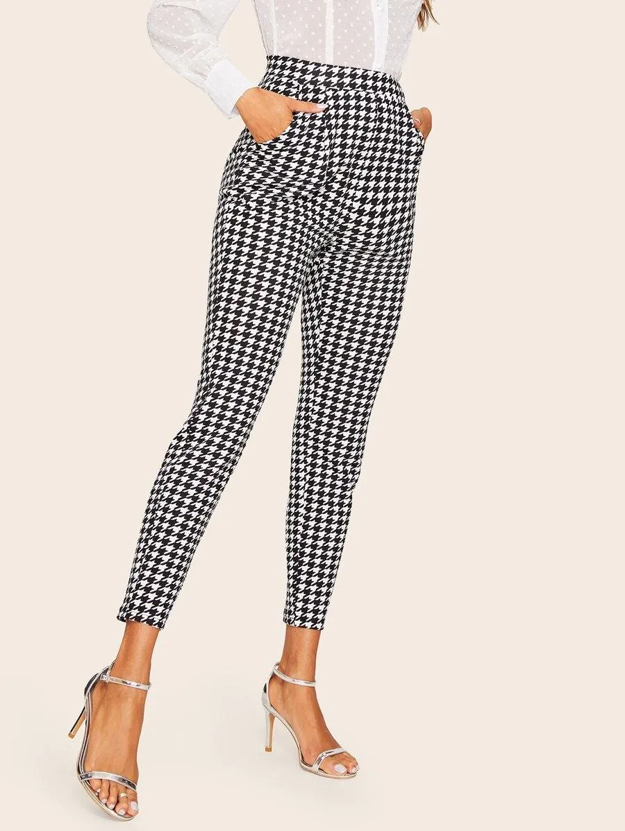 Slant Pocket Side Cropped Houndstooth Pants