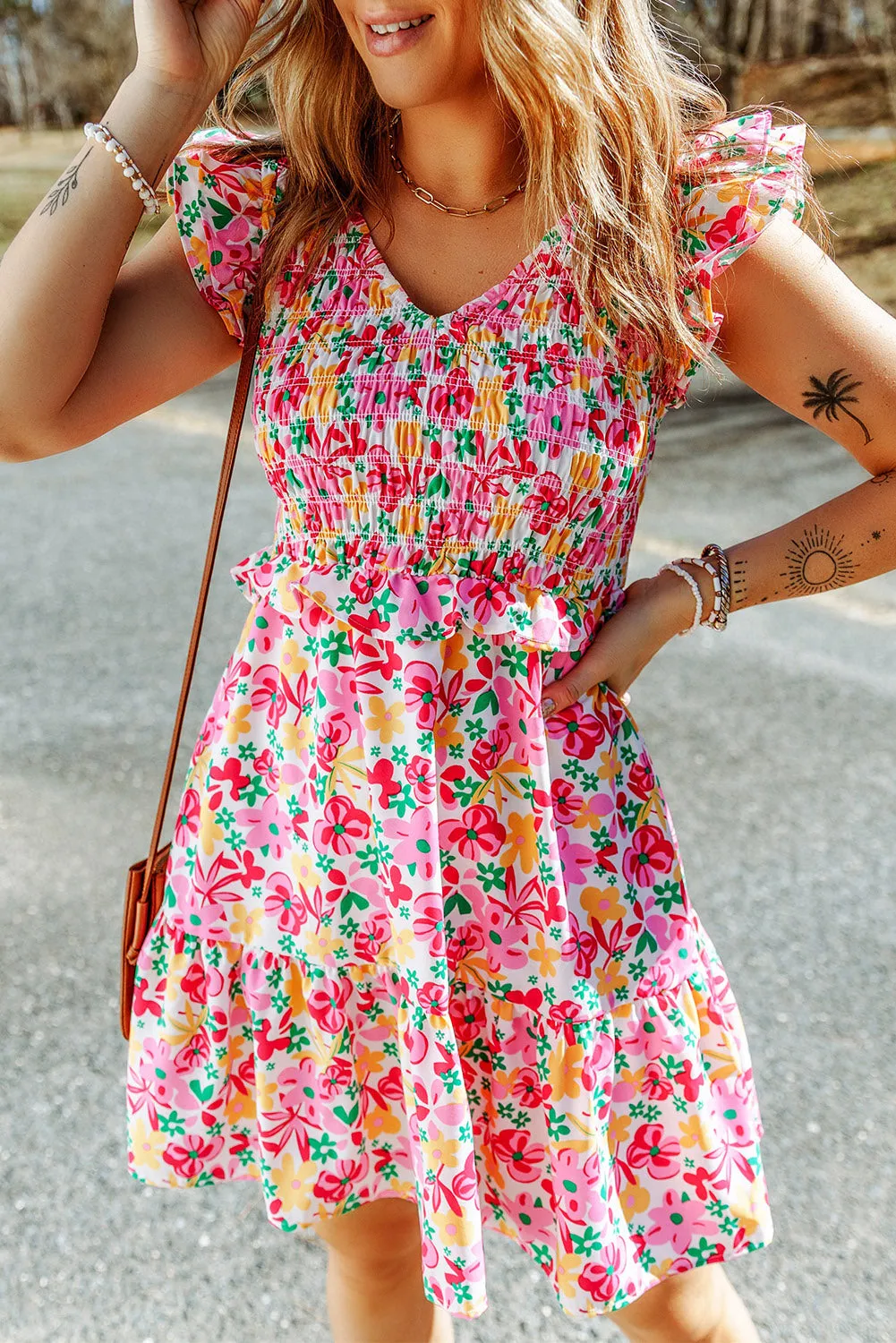 Smocked Bodice Ruffle  Floral Dresses