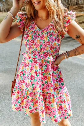 Smocked Bodice Ruffle  Floral Dresses