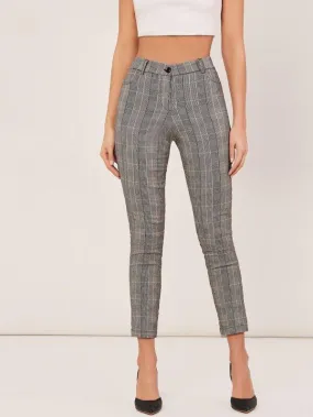 Tapered Houndstooth Print Trouser Pants