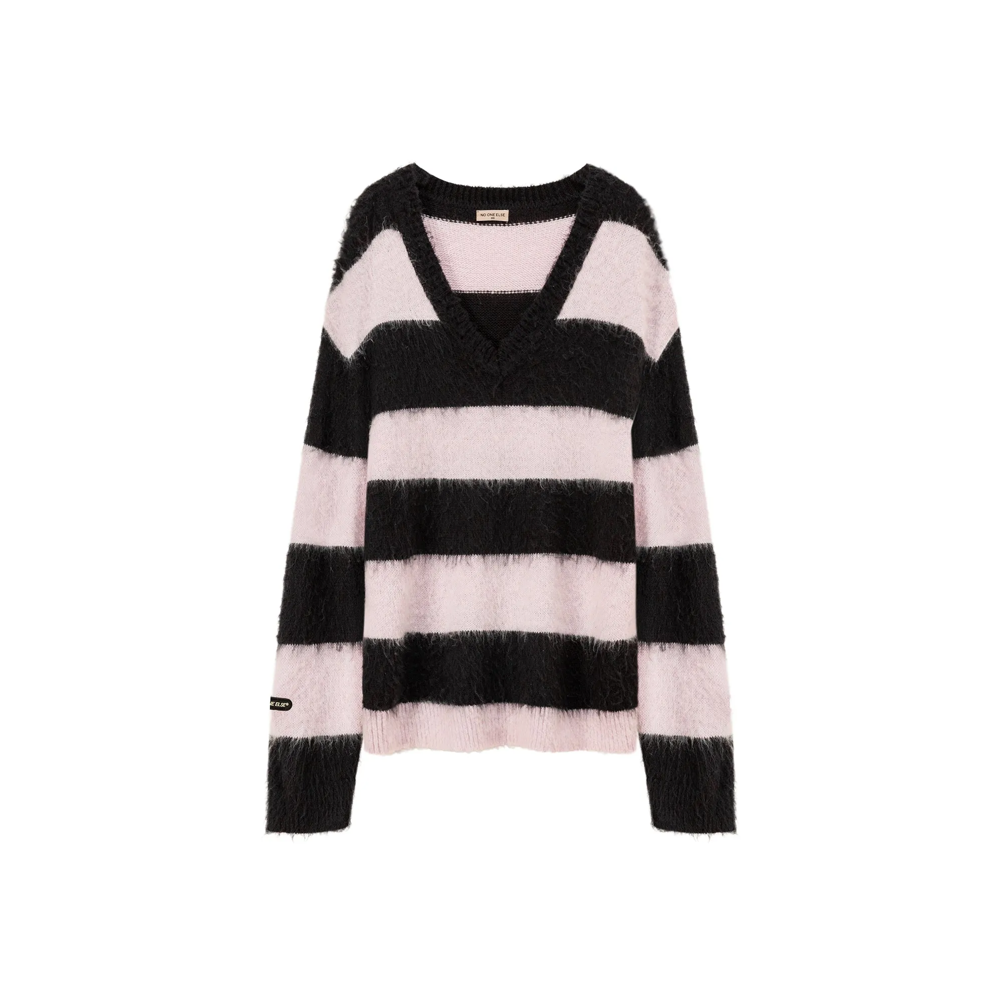 V-Neck Color Stripe Knit Sweater