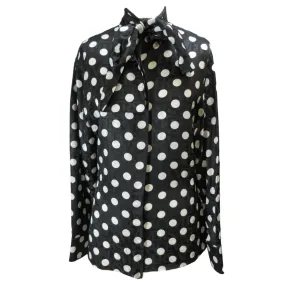 Versace Black / White 2022 Tie Neck Polka Dot Print Silk Blouse