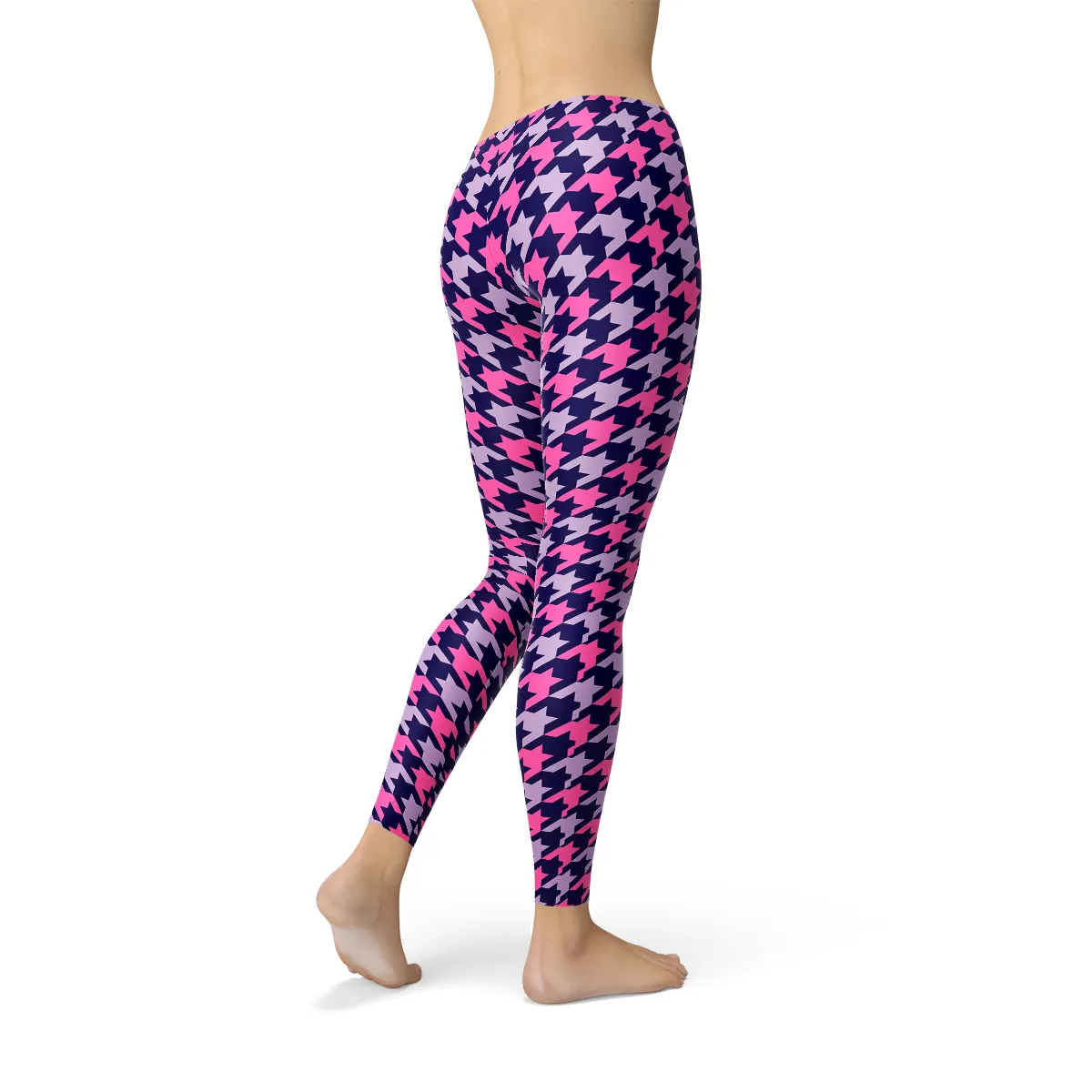 Vibrant Houndstooth Pattern Leggings in Pink and Purple for Women