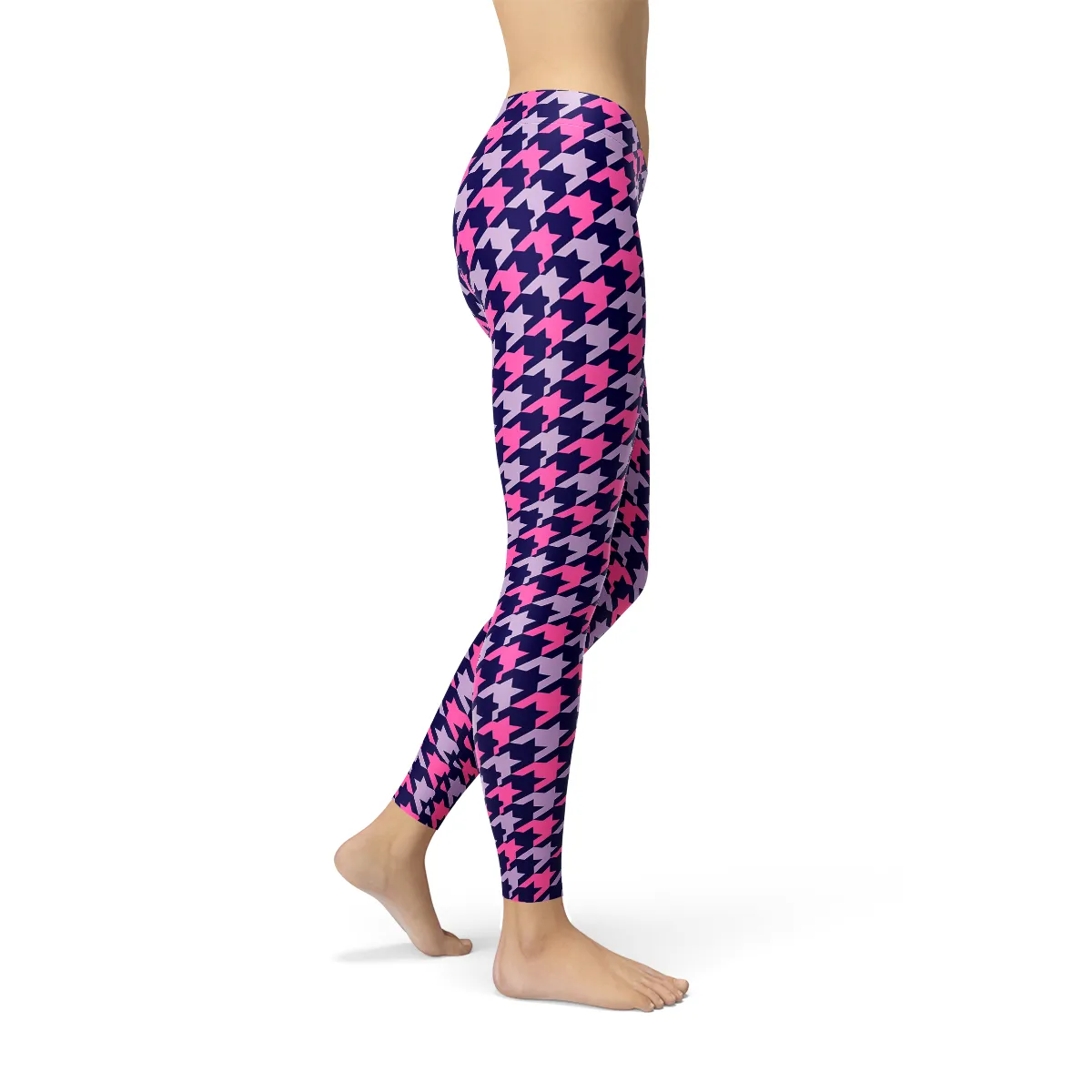 Vibrant Houndstooth Pattern Leggings in Pink and Purple for Women