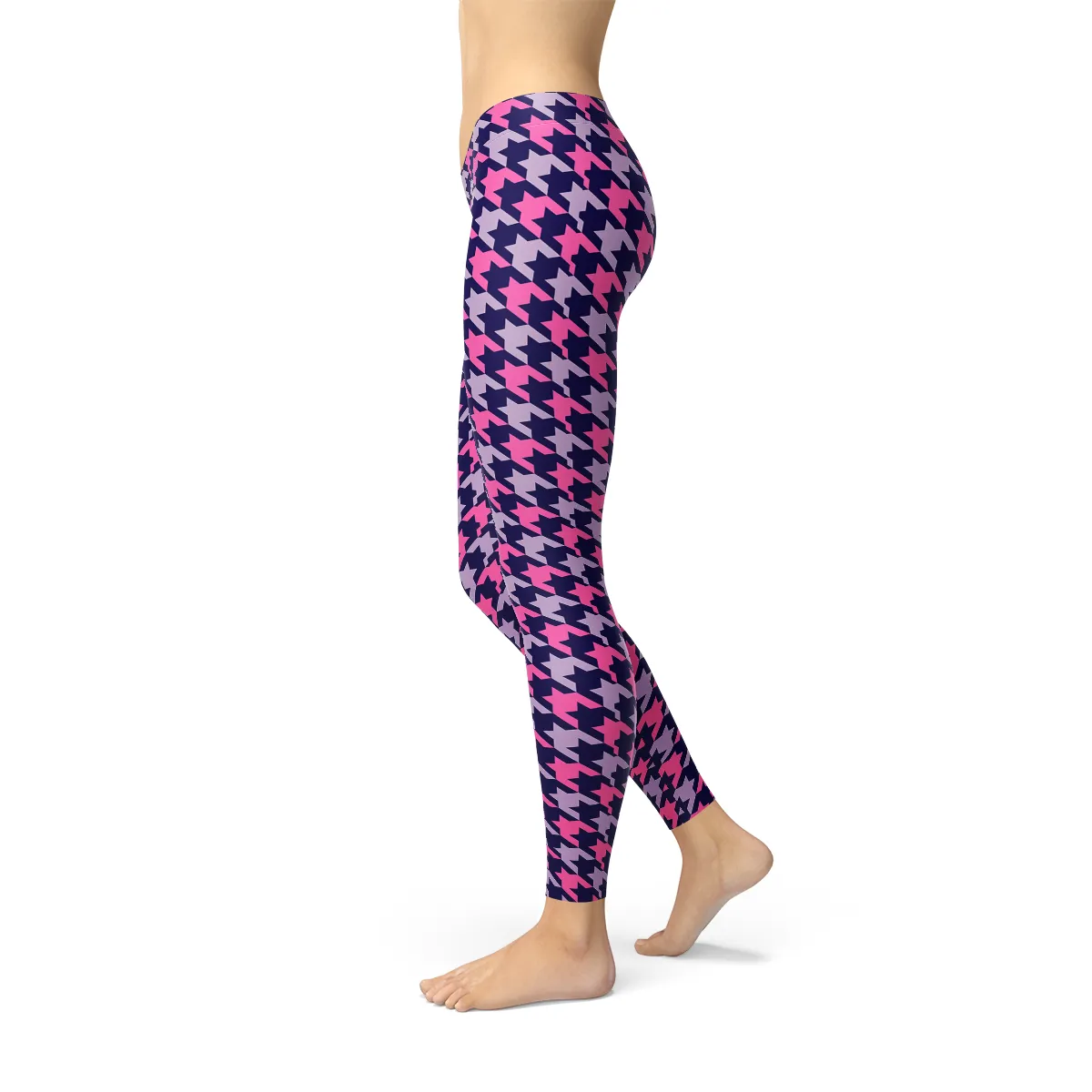 Vibrant Houndstooth Pattern Leggings in Pink and Purple for Women