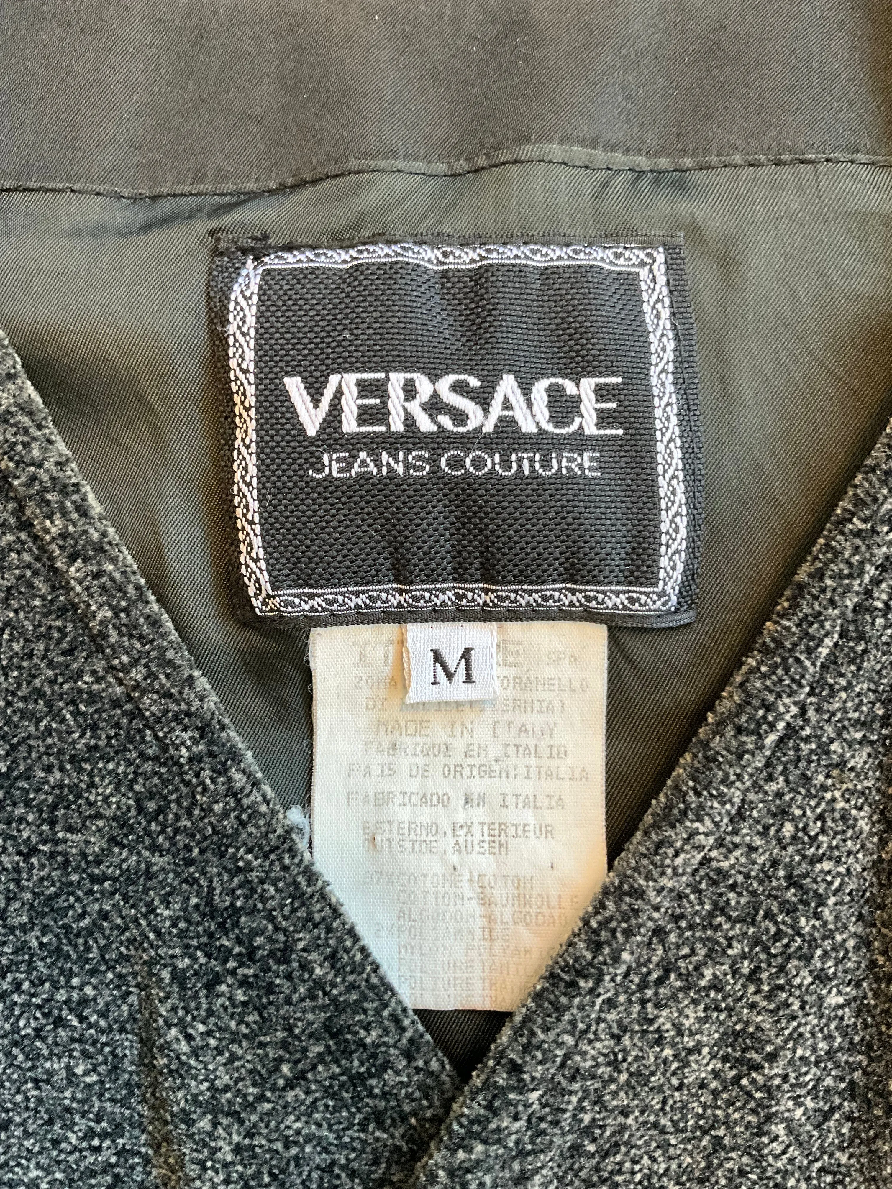 Vintage 1990s Versace Jeans Couture Grey Velvet Vest, Medium