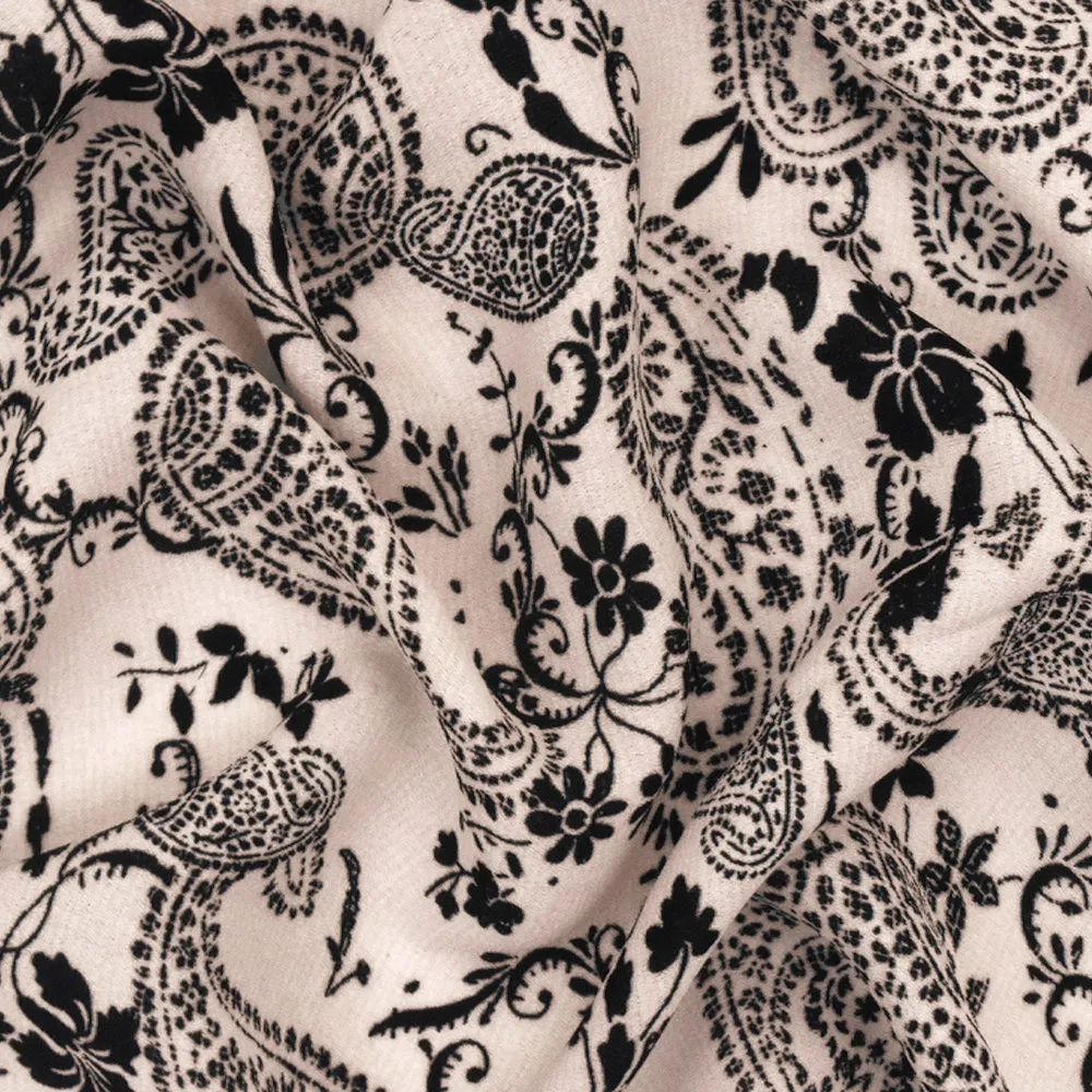 Whisper Pink-Black Paisley Printed Momie Georgette Fabric