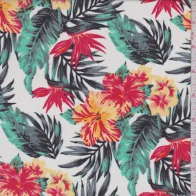 White/Multi Tropical Floral Printed Crepe Faille Fabric