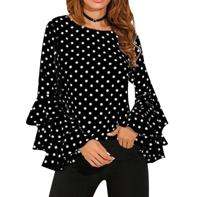 Women Polka Dot Print Flare Sleeve Blouse