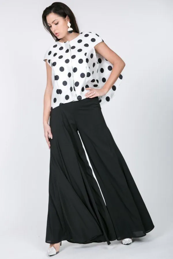 Women's Cascade Ruffle Detail Polka Dot Print Top