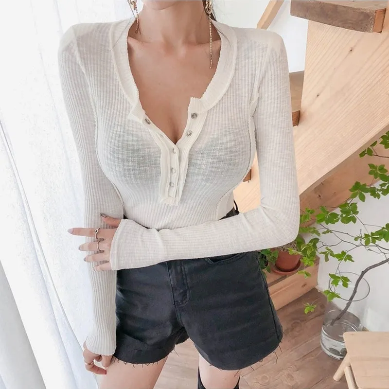 Women's Casual Skinny Sweater With V-Neck Collar