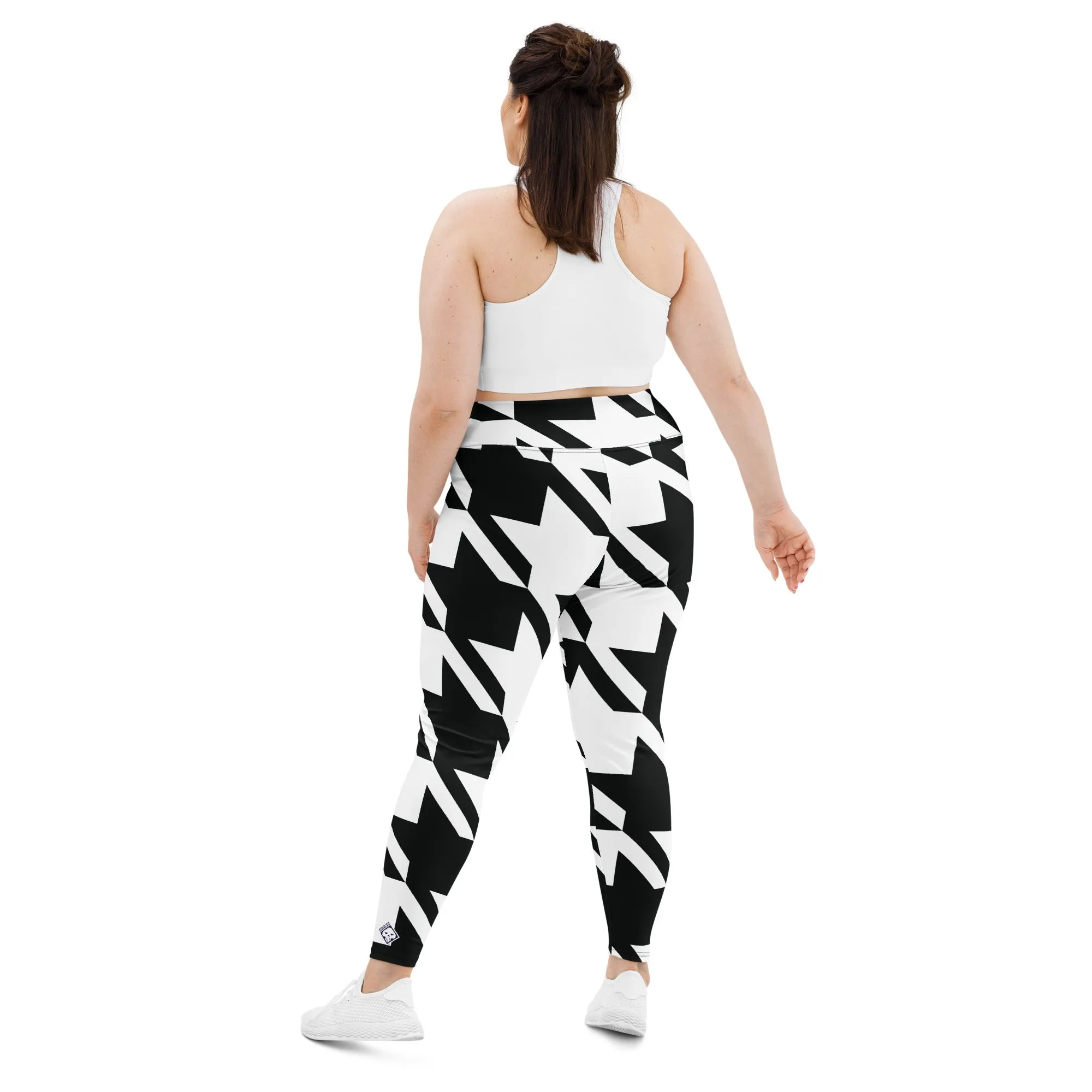 Womens Plus Size High Waist Houndstooth Yoga Pants Leggings 001