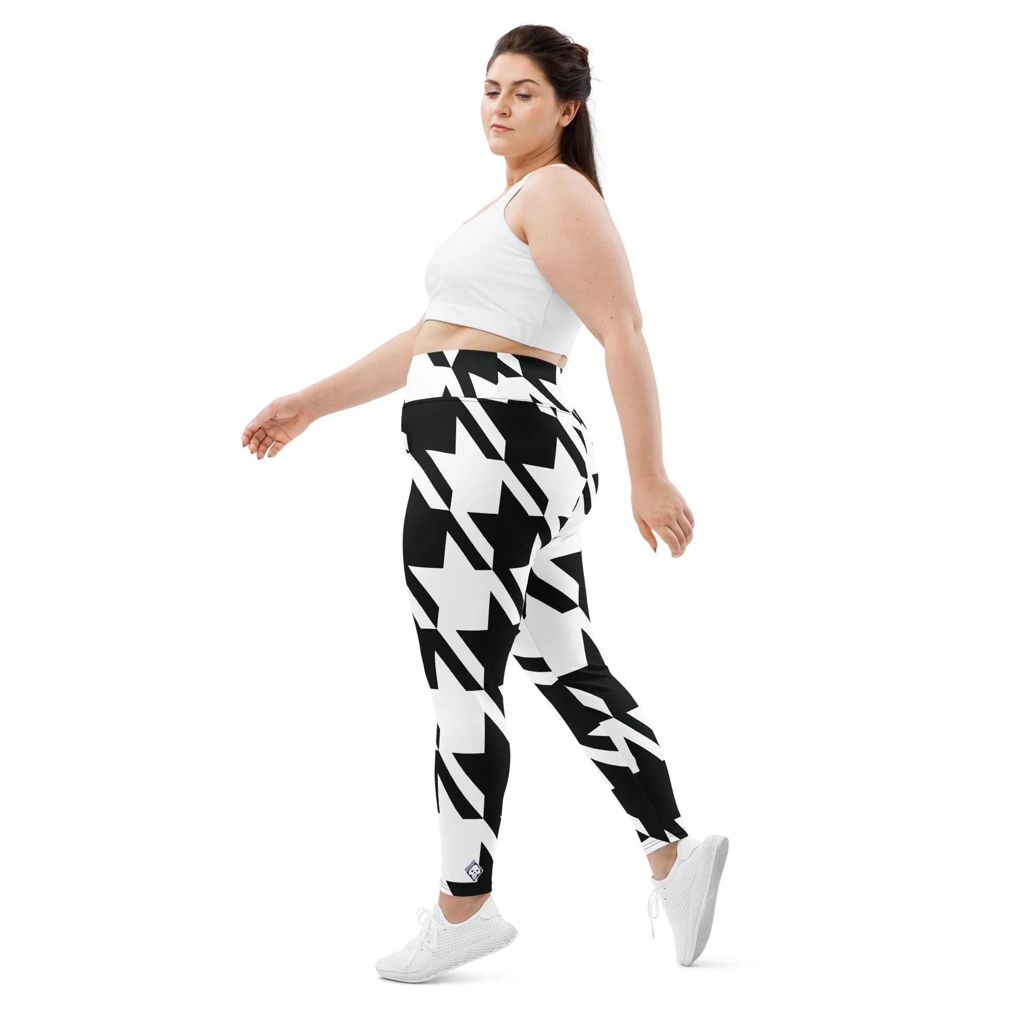 Womens Plus Size High Waist Houndstooth Yoga Pants Leggings 001