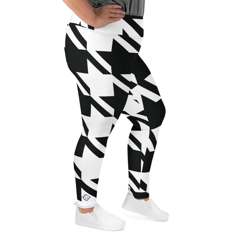 Womens Plus Size High Waist Houndstooth Yoga Pants Leggings 001