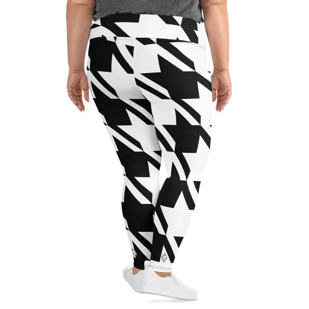 Womens Plus Size High Waist Houndstooth Yoga Pants Leggings 001